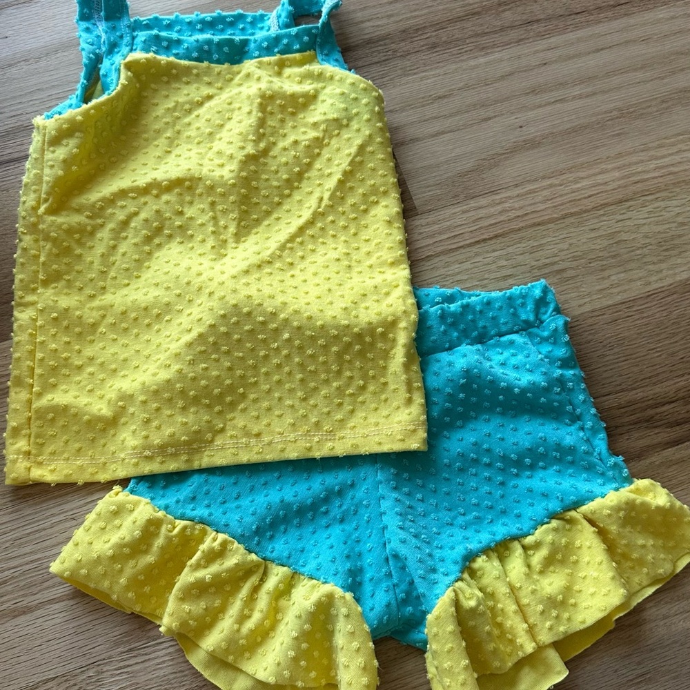 Handmade- Yellow and Blue Kids Ruffle Outfit